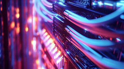 Poster - abstract close up of network cables and racks with servers in a data center