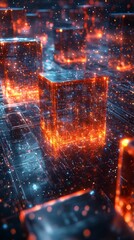 Poster - Advanced Digital Representation with Visually Rich Elements Showcasing Glowing Blocks in a High-Tech Environment