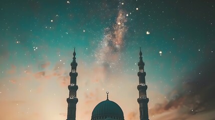 Poster - Mosque silhouette against a starry night sky.