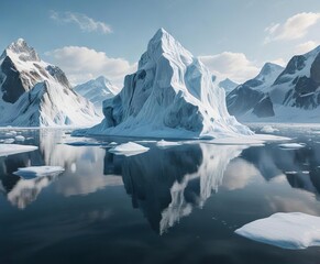 Wall Mural - majestic iceberg floating on the surface of a frozen lake, drifting, snow covered, calm water