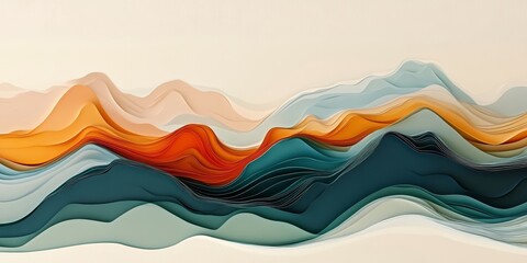Poster - Vibrant Paper Layers Create an Abstract Mountain Landscape That Evokes Warmth and Serenity, Blending Colors of Sunset and Earth in a Stunning Artistic Display