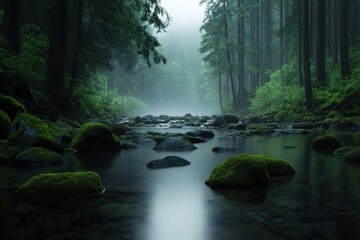 Wall Mural - A forest stream with moss and rocks