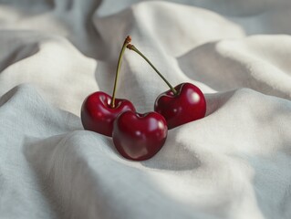 Wall Mural - Three Cherries On White Sheet