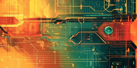 Poster - Vibrant Fusion of Technology and Art Showcasing Intricate Circuitry Patterns in a Futuristic Digital Landscape