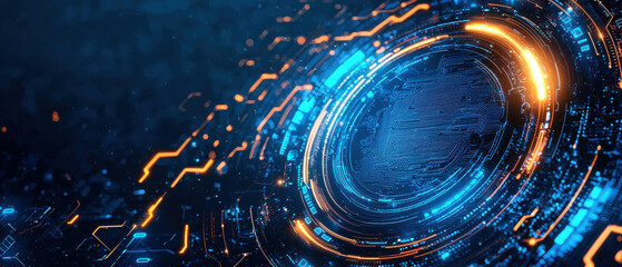 Poster - Futuristic digital technology with glowing circuits and patterns