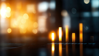 Poster - Business growth represented with glowing bar graphs and KPI board
