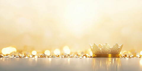 Wall Mural - golden crown on shimmering surface with soft, glowing background