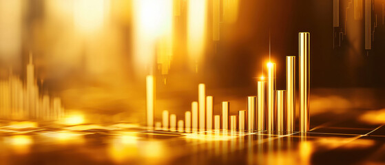 Poster - Golden charts rising above glowing background, symbolizing growth and success