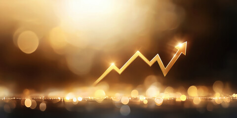 Poster - Golden charts rising on transparent screen, symbolizing growth and success