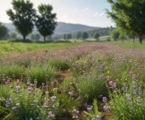 Wall Mural - Un ave estrecho observando las flores silvestres en un campo de alfalfa , alfalfa, wildlife