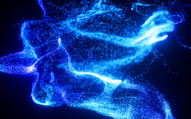 Poster - Blue abstract glowing particles, 3d rendering.