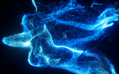Poster - Blue abstract glowing particles, 3d rendering.