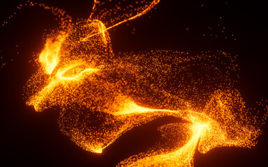Poster - Golden abstract glowing particles, 3d rendering.