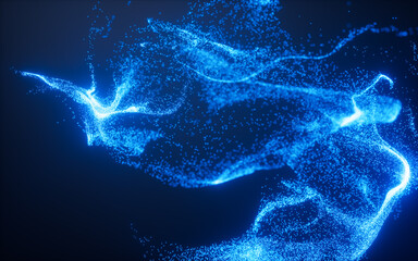 Poster - Blue abstract glowing particles, 3d rendering.
