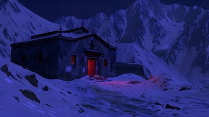 Poster - Night scene of a remote mountain temple.