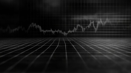 Poster - Rising Trends Depicted on a Black and White Grid Showcasing a Digital Financial Analysis in a Modern Workspace During the Evening Hours