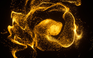 Poster - Golden abstract glowing particles, 3d rendering.