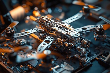 Poster - A robot is made of metal and has four propellers