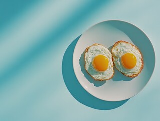 Wall Mural - Fried Eggs on White Plate