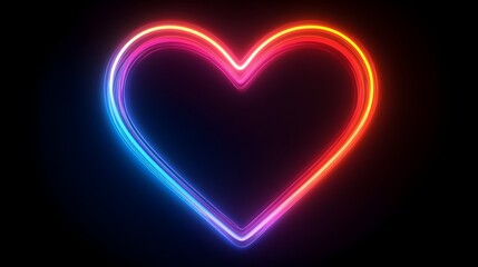 Poster - Captivating 3D featuring glowing neon heart symbols against a dark atmospheric background with a minimalist modern and digital aesthetic