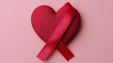 Poster - Conceptual 3D of a red ribbon wrapped around a heart shape representing the symbol of love romance and emotion