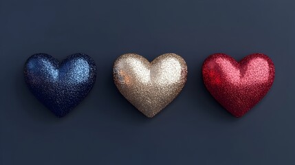Poster - Elegant and luxurious 3D showcasing shimmering glittering heart shaped ornaments with a sparkling dazzling effect in a festive seasonal design