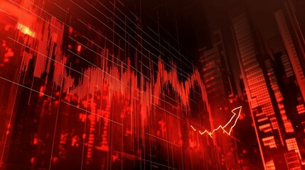 Poster - Dynamic Market Fluctuations Captured in a Vibrant Red Backdrop With Upward Trends Illustrating Economic Resilience and Stock Market Activity During a Pivotal Trading Session