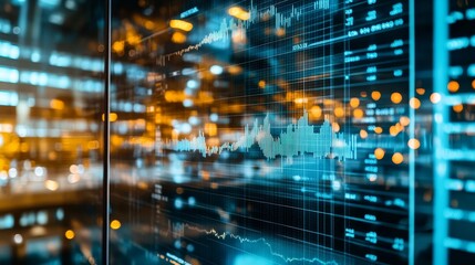 Poster - Stock Market Analysis Showcases Vibrant Graphs and Data Against a Backdrop of City Lights at Night, Reflecting the Excitement of Finance and Investment Opportunities