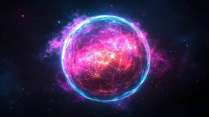 Canvas Print - A vibrant cosmic sphere glows with neon energy in space