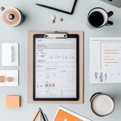 Aufkleber - Creative Workspace Filled With Digital Devices and Vibrant Stationery Reflecting an Organized Business Atmosphere