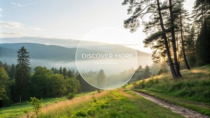 Wall Mural - golden sunlight is filtering through the trees in a misty forest at dawn, illuminating a path that l