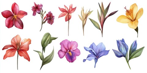 Wall Mural - Colorful Flowers White Background