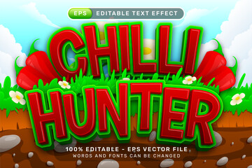 Poster - chilli hunter 3d text effect with nature background and grass illustration