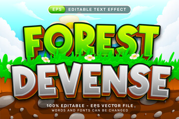 Poster - forest devens 3d text effect with nature background and grass illustration