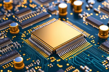 Aufkleber - high resolution close up of central computer processor on circuit board, showcasing intricate detail