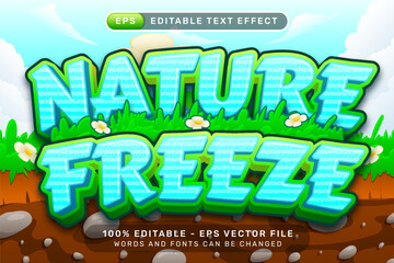 Poster - nature freeze 3d text effect with nature background and grass illustration