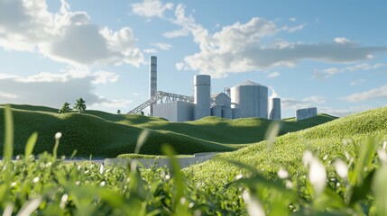 Poster - Biomass power plant harnessing wood chips for sustainable energy in an eco-friendly industrial setting