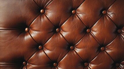 Poster - Luxurious leather texture displays deep shades of brown with exquisite tufting and buttons. This opulent design element enriches any sophisticated decor setting, enhancing warmth and style