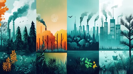 Poster - Environmental impact illustrations pollution vs nature urban areas digital art series diverse scenes awareness concept