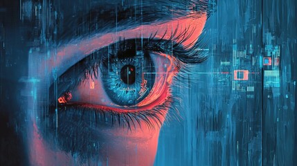 Poster - Digital privacy awareness cyber space graphic art futuristic environment close-up viewpoint eye concept