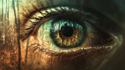 Leinwandbilder - Exploring nature's mystique eye reflection forest setting digital art surreal environment close-up perspective inner vision