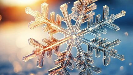 Poster - crystal snowflake in golden light: a mesmerizing close-up of a single snowflake, its intricate cryst