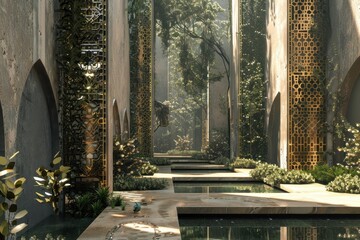 Poster - Intricate architectural design showcasing curved forms and smooth textures in a modern building interior