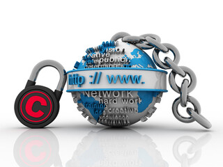Fototapete - 3d rendering https WWW sign on globe protected copyright lock
