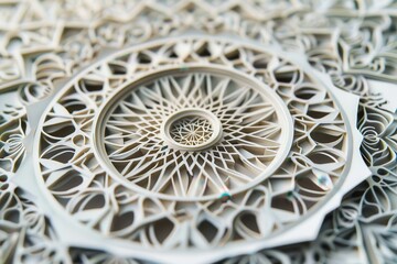 Poster - Intricate white mandala design showcasing floral and geometric patterns perfect for enhancing home decor or art projects in a serene environment