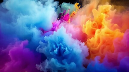 Poster - Vibrant Color Explosion: Abstract art of swirling, colorful smoke in shades of blue, purple, orange, and pink, creating a dynamic and energetic visual.