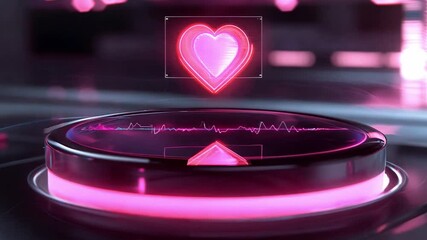 Poster - Heart monitor visualization with futuristic interface in vibrant pink hues and sleek design
