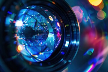 Poster - A colorful glass orb reflecting vibrant patterns of light in an artistic composition captured in a dark setting