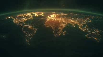 Poster - Futuristic World Map with Digital Network Visuals for Conceptual Representation of Worldwide Communication Technology or Global Connectedness.