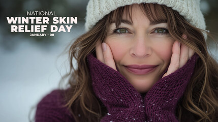 National Winter Skin Relief Day. beautiful girl, good skin, winter skin.